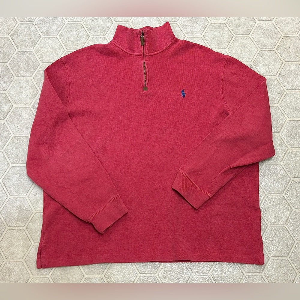 Men’s XL Red 100% Cotton Ralph Lauren Polo 1/4 Zip Sweater